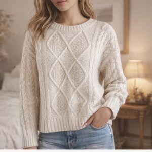 Lucky Brand Chunky Cable Knit Sweater Cream Ivory Cozy Cottagecore Medium